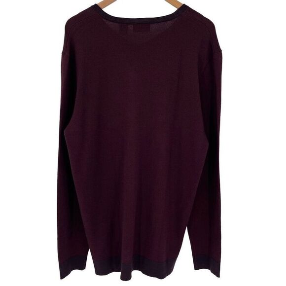 Calvin‎ Klein Italian Yarn Merino Wool Acrylic V-Neck Sweater Maroon Men XL NEW - Picture 2 of 7